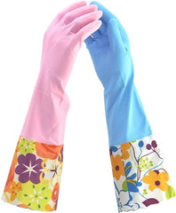 REUSABLE RUBBER LONG SLEEVE KITCHEN GLOVES (ASSORTED COLORS)