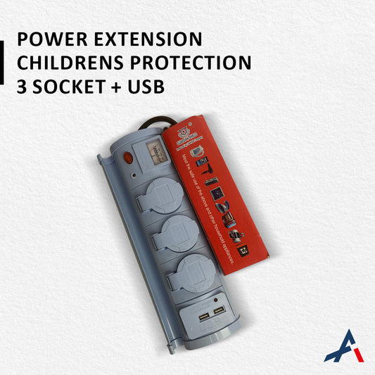 POWER EXTENSION 3 SOCKETS WITH CHILDREN PROTECTION + ELECTRIC METER + USB