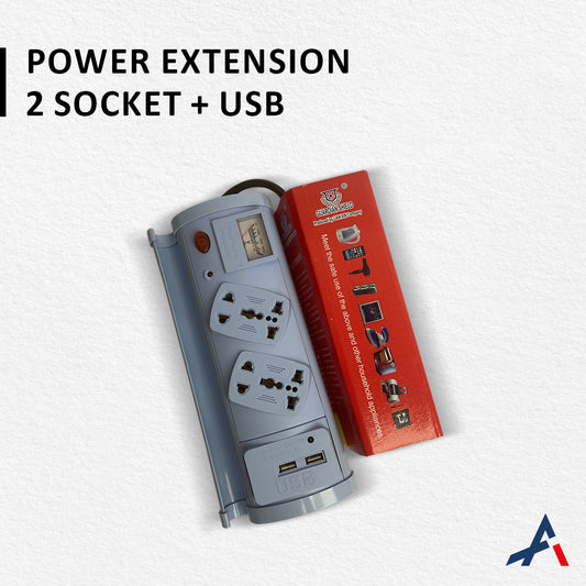 POWER EXTENSION 2 SOCKETS + ELECTRIC METER + USB